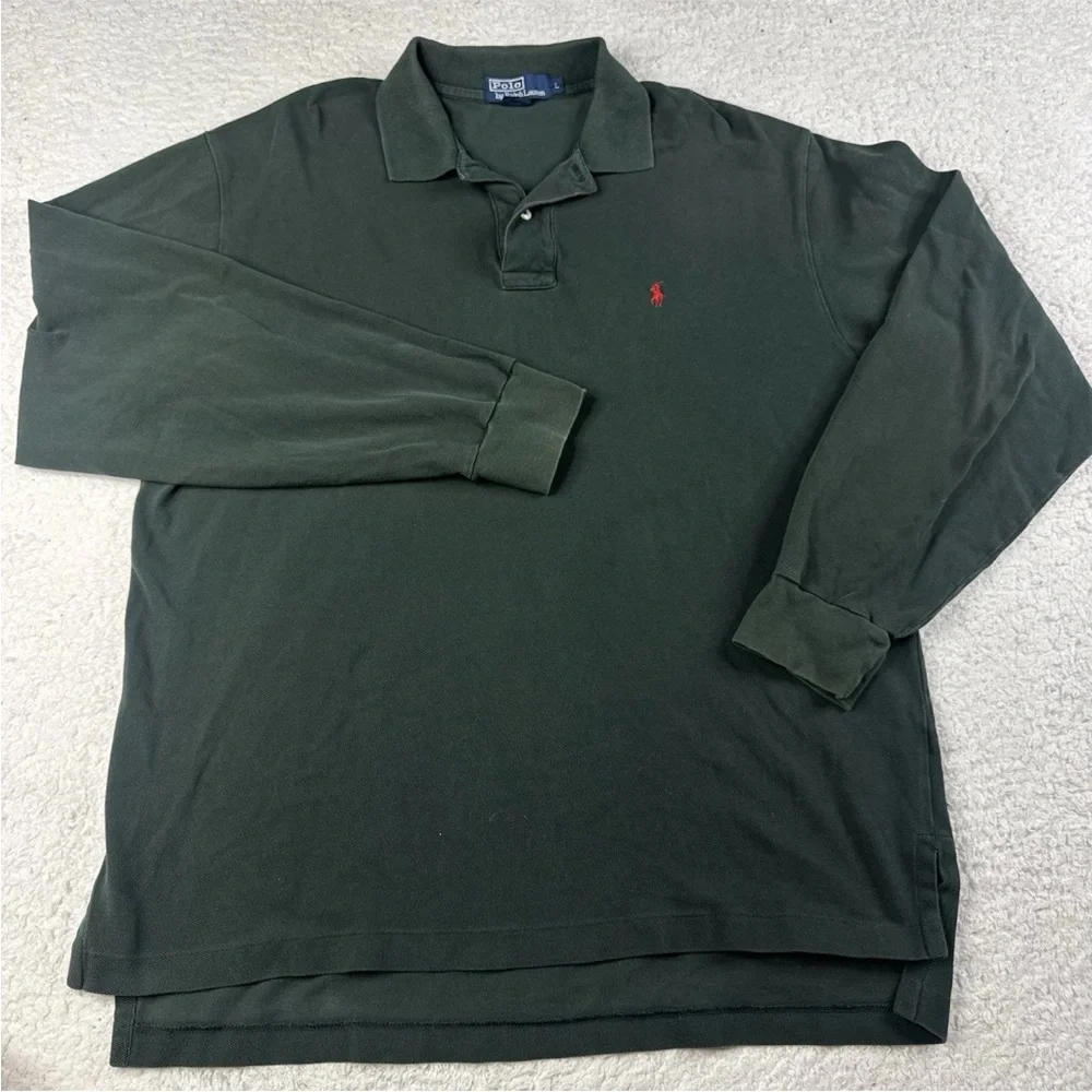 Polo Ralph Lauren Men’s Long Sleeve Green Cotton Knit Polo Shirt‎ Classic Fit L